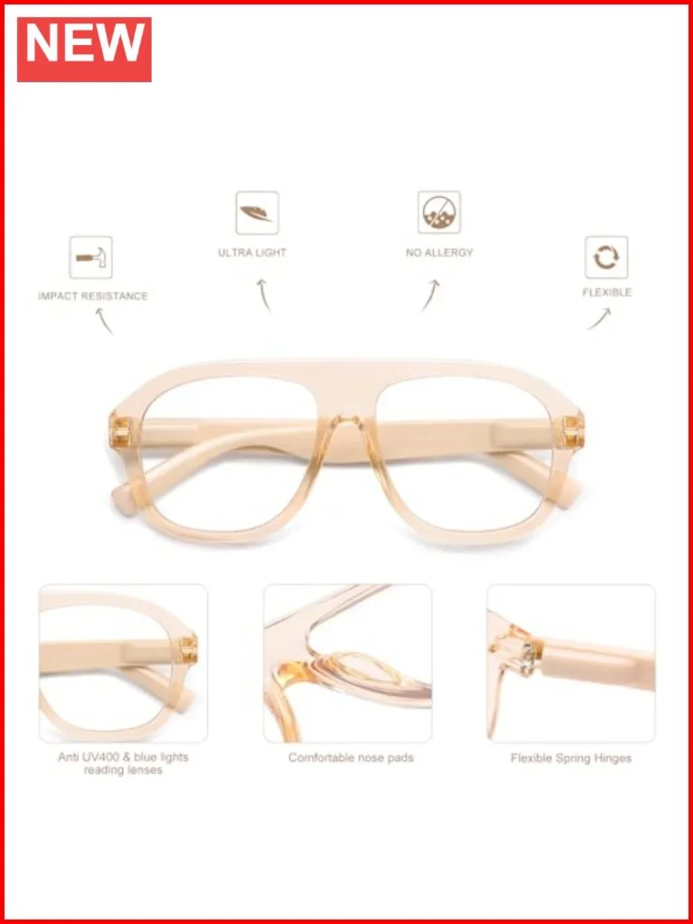 3 Pack Oversized Aviator Blue Light Reading Glasses Spring Hinge Polycarbonate